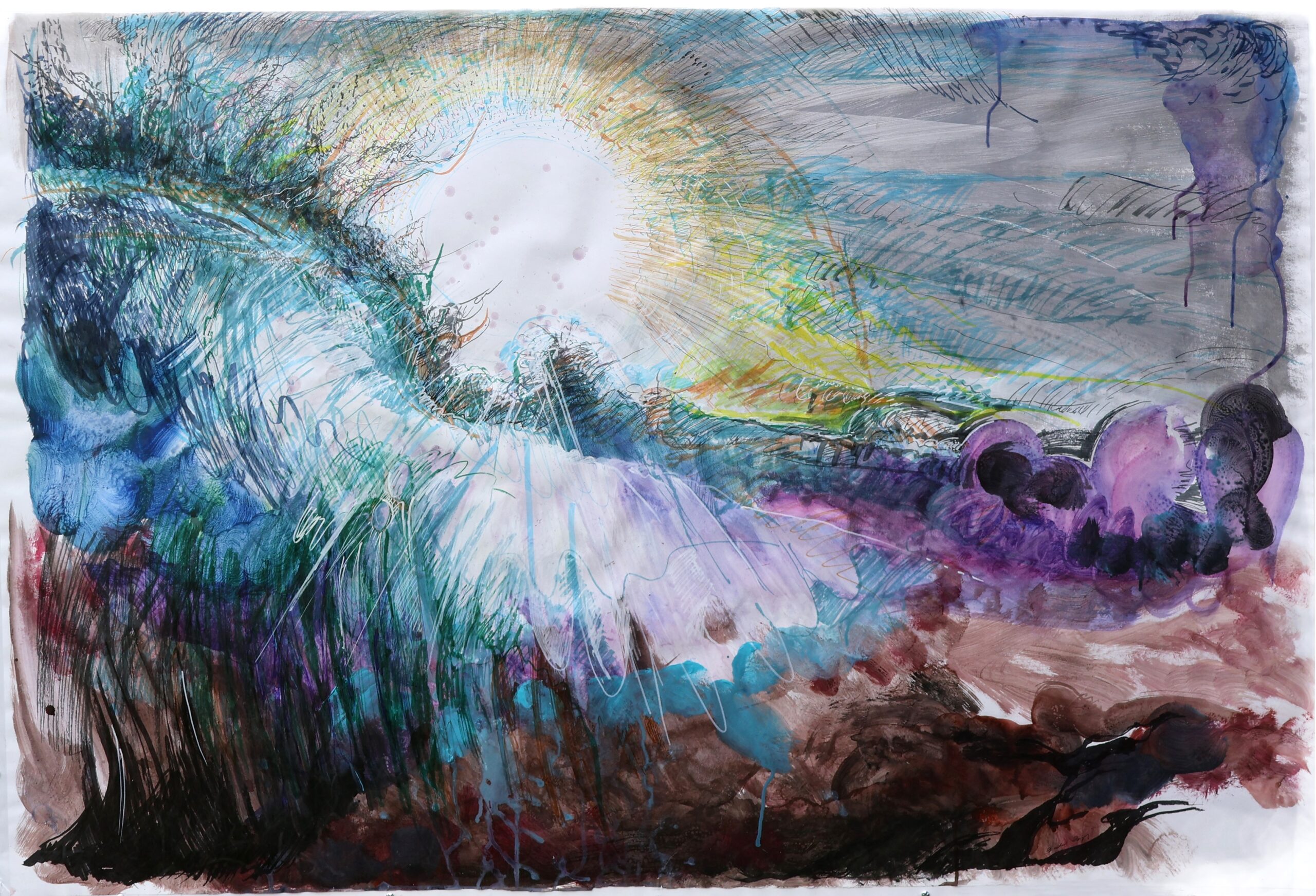 Wschód / Sunrise technika mieszana na papierze / mixed media on paper, 100 x 150 cm, 2024